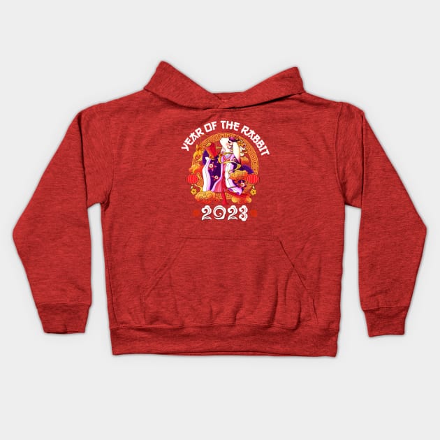 Lion Dance Zodiac Chinese New Year -2023 Year Of The Rabbit Kids Hoodie by Jhon Towel
